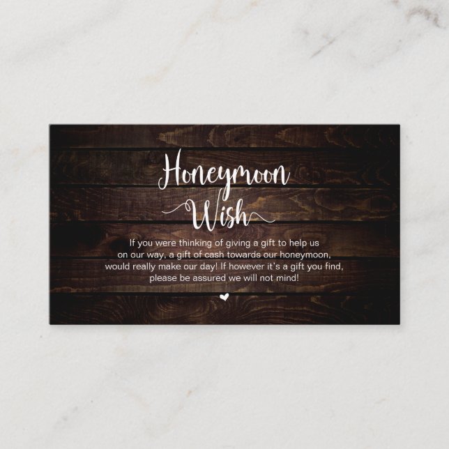 Rustic Farm Dark Wood, Honeymoon Wish Enclosure Card (Front)