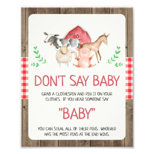 Rustic Farm Don't Say Baby Baby Shower Sign