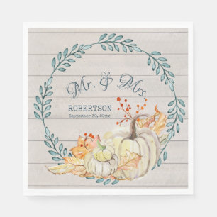 Rustic Farm Fall Leaves n Pumpkin Bridal Shower Napkin