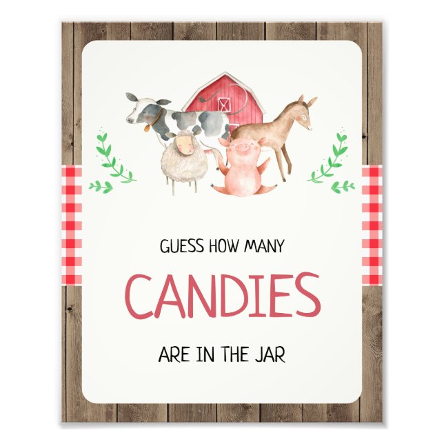 Rustic Farm Guess How Many Candy Baby Shower Sign (Front)