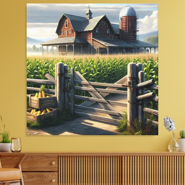 Rustic Farm House with a Cornfield Ai Art Canvas Print (Insitu(LivingRoom))