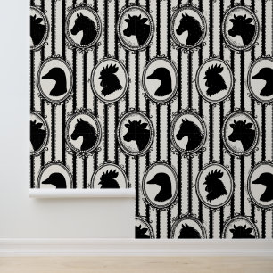 Rustic Farm Kitchen Barnyard Black Ticking Stripe Wallpaper