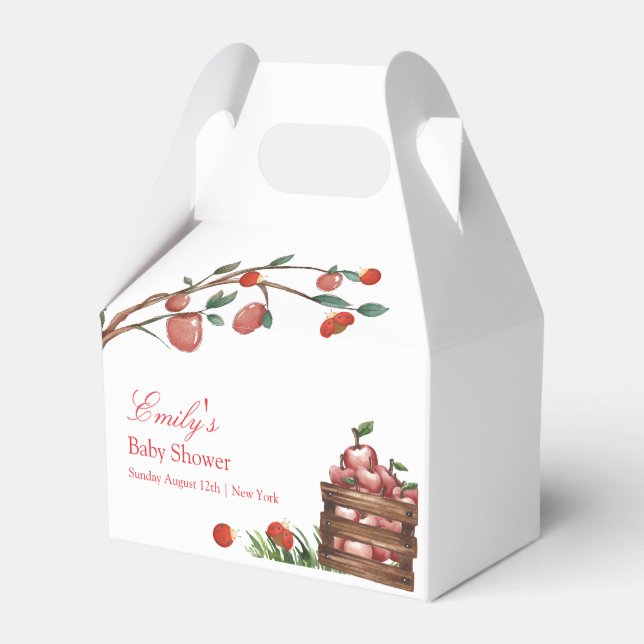 Rustic Farm Ladybug Apple Girl Baby Shower Favour Box (Front Side)