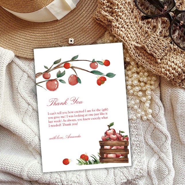 Rustic Farm Ladybug Apple Girl Baby Shower Thank You Card (Rustic Farm Ladybug Apple Girl Baby Shower Thank You Card)