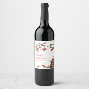 Rustic Farm Ladybug Apple Girl Baby Shower Wine Label