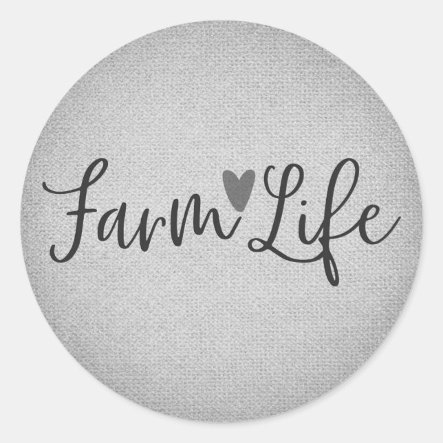 Rustic Farm Life Grey Burlap Texture Whimsical Classic Round Sticker (Front)