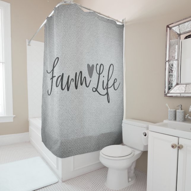 Rustic Farm Life Grey Burlap Texture Whimsical Shower Curtain (In Situ)