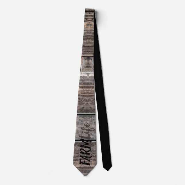 rustic FARM LIFE script on barnwood Tie (Front)