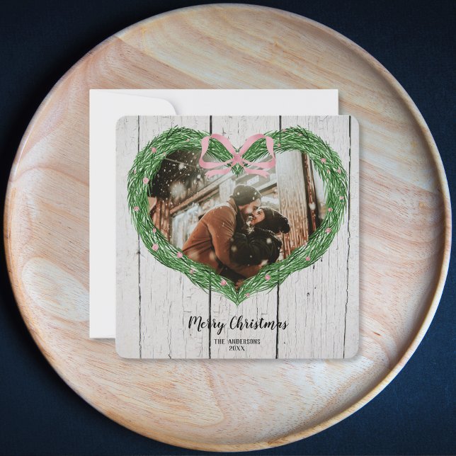 Rustic Farm Merry Christmas Heart Wreath Photo  Invitation (Creator Uploaded)