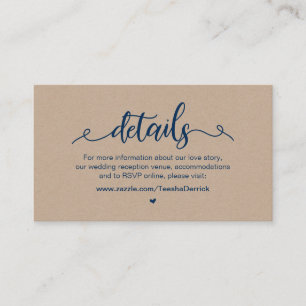 Rustic Farm, Navy Blue , Kraft, Wedding Details Enclosure Card