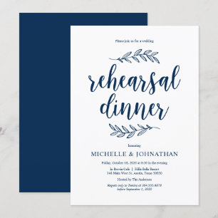Rustic Farm Navy Blue, Wedding Rehearsal Dinner Invitation