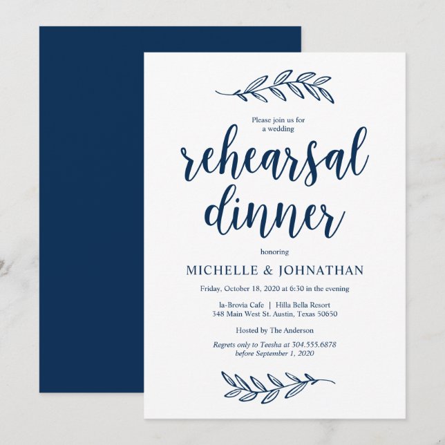 Rustic Farm Navy Blue, Wedding Rehearsal Dinner Invitation (Front/Back)
