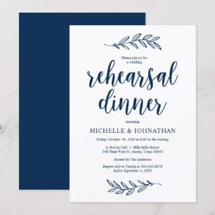 Rustic Farm Navy Blue, Wedding Rehearsal Dinner Invitation