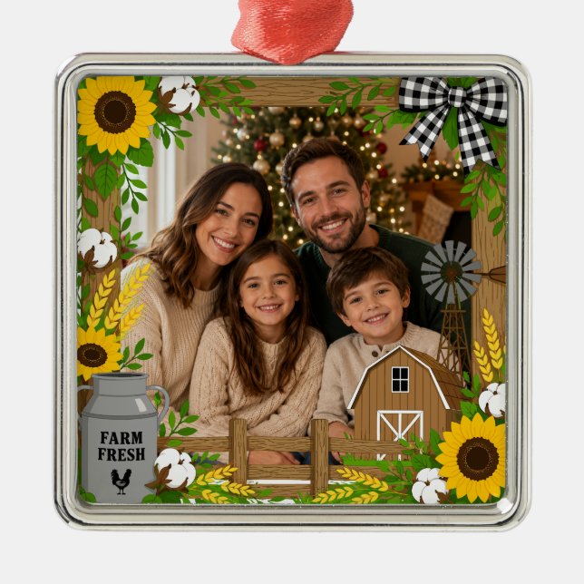 Rustic Farm Photo Frame Ornament (Front)