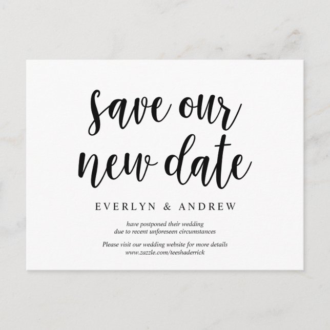 Rustic Farm, save our new date, wed rescheduled Postcard (Front)