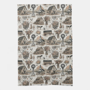 Rustic Farm Scene Tea Towel