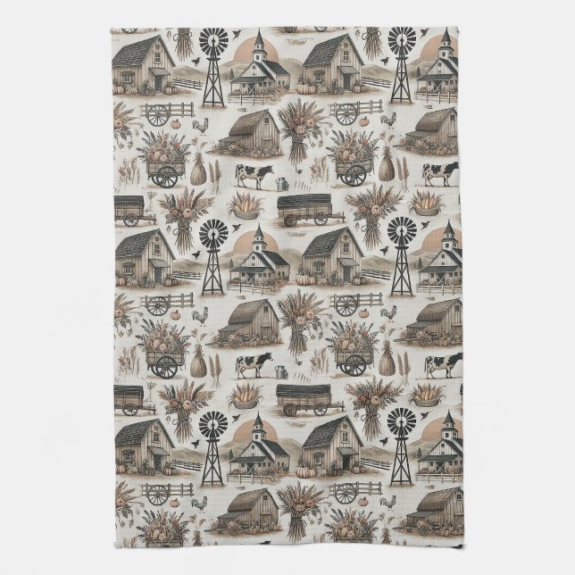 Rustic Farm Scene Tea Towel (Vertical)