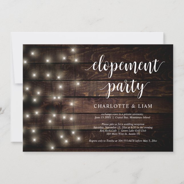 Rustic Farm String Light, Wedding Elopement Party Invitation (Front)