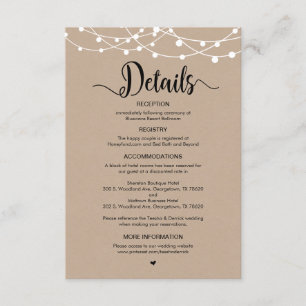 Rustic Farm String Lights design, Wedding Details Enclosure Card