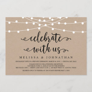 Rustic Farm String Lights, Kraft Wedding Elopement Invitation