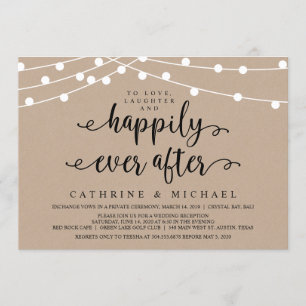 Rustic Farm String Lights, Kraft Wedding Elopement Invitation