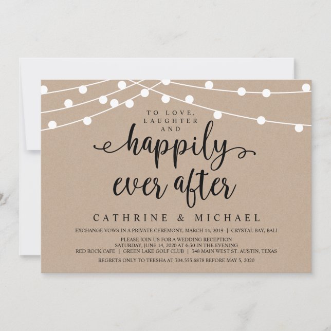 Rustic Farm String Lights, Kraft Wedding Elopement Invitation (Front)
