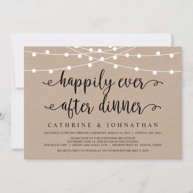 Rustic Farm String Lights, Kraft Wedding Elopement Invitation (Front)