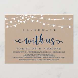 Rustic Farm String Lights, Navy Wedding Elopement Invitation