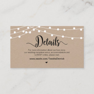 Rustic Farm String Lights, Wedding Details Enclosure Card