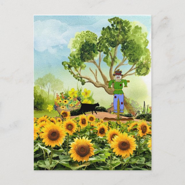 Rustic Farm Style Sunflower Garden Postcard (Front)