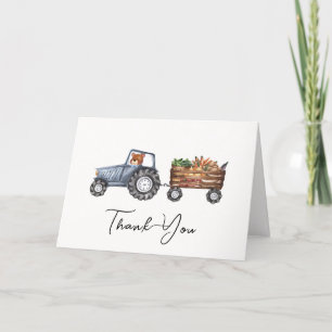 Rustic Farm Tractor Teddy Bear Baby Shower  Thank You Card