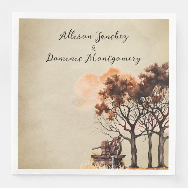 Rustic Farm Trees Romantic Autumn Wedding Napkin (Front)