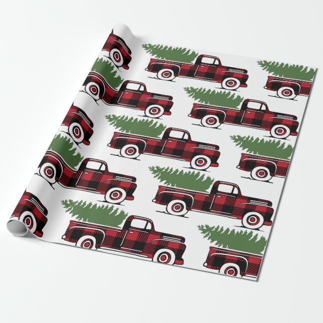 Rustic Farm Truck with Christmas Tree Wrapping Paper (Unrolled)