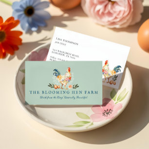 Rustic Farm Watercolor Floral Chicken Hen Egg Business Card