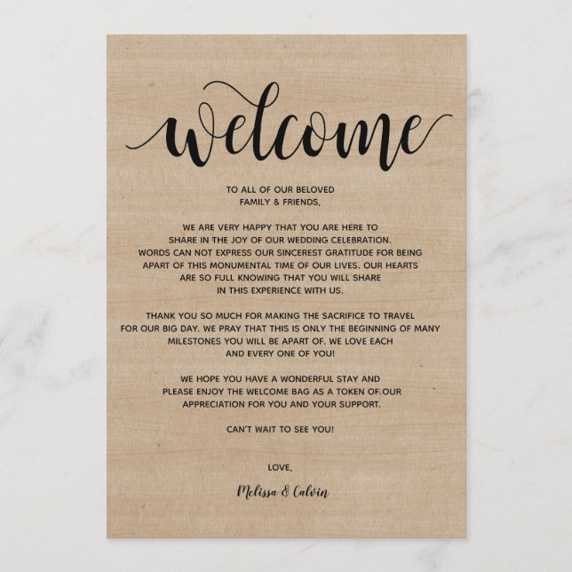 Rustic Farm Wedding Welcome and Itinerary Card (Front)