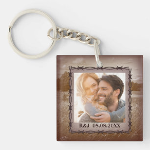 rustic farm western country barn wedding photo key ring