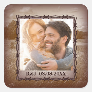 rustic farm western country barn wedding photo square sticker