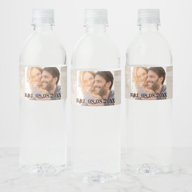 rustic farm western country barn wedding photo water bottle label (Bottles)