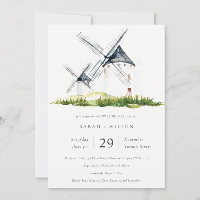 Rustic Farm Windmill Theme Couples Shower Invite (Front)