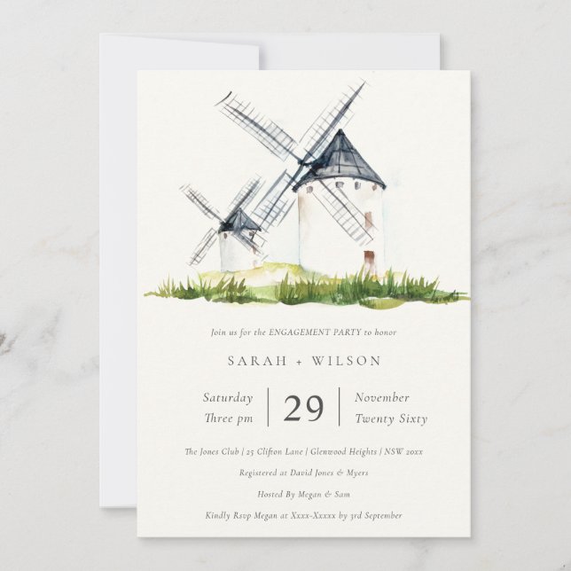 Rustic Farm Windmill Theme Engagement Invite (Front)
