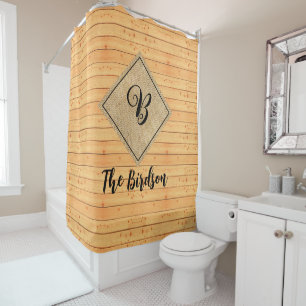 Rustic Farm Wood Burlap, Family Name Monogrammed Shower Curtain
