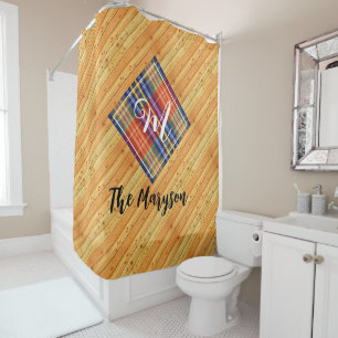 Rustic Farm Wood Plaid, Family Name Monogrammed Shower Curtain