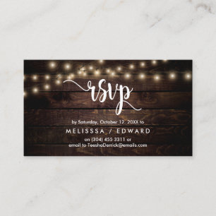 Rustic Farm Wood, String Lights, RSVP respond Enclosure Card
