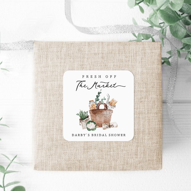 Rustic Farmers Market Bridal Shower Favour Square Sticker (Creator Uploaded)