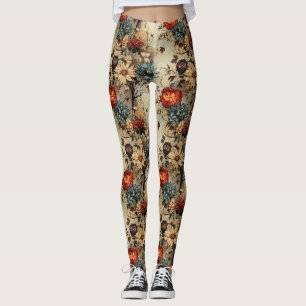 Rustic Farmhouse Autumn Pumpkin Floral Leggings
