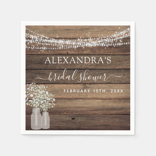 Rustic Farmhouse Baby's Breath Jar Bridal Shower Napkin (Front)