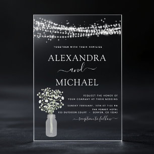 Rustic Farmhouse Baby's Breath Jar Wedding Acrylic Invitations
