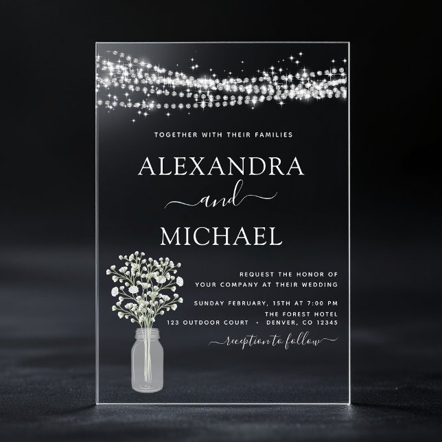 Rustic Farmhouse Baby's Breath Jar Wedding Acrylic Invitations (Creator Uploaded)