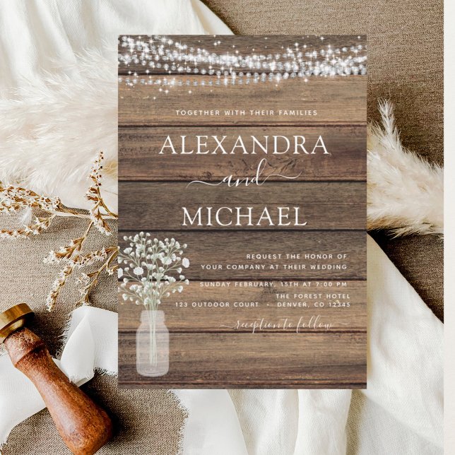 Rustic Farmhouse Baby's Breath Jar Wedding Invitation (Creator Uploaded)