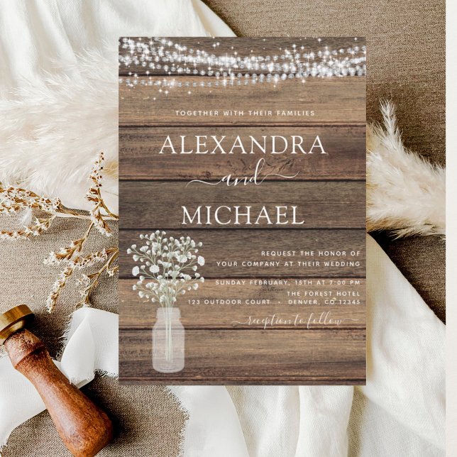 Rustic Farmhouse Baby's Breath Jar Wedding Invitation (Creator Uploaded)